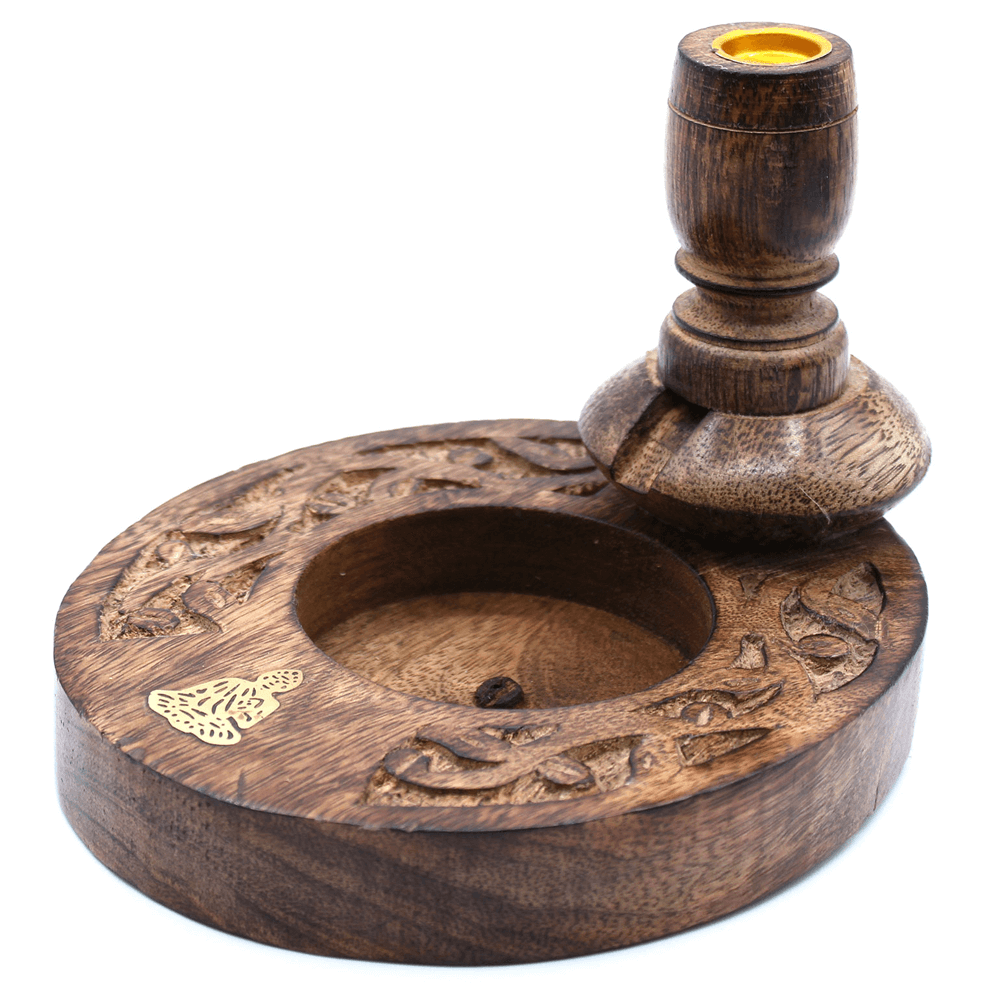 Καυστήρας “Brass Buddha” από ξύλο Mango για κώνους αναστροφής ροής BackFlow.Διαστάσεις:13 x 15 x 12 cm - mykarma.gr