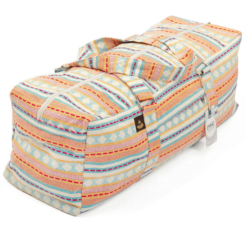 Bodhi Yoga Kit Mat Bag Ethno - Τσάντα Μεταφοράς για στρώμα - βαμβάκι - Apricot/Light blue . Διαστάσεις 63cm x 20cm x 23cm - mykarma.gr