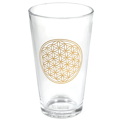 Ποτήρι γυάλινο με σχέδιο το «Λουλούδι της Ζωής» Διαστάσεις:14,5 x 8,5cm  480ml - mykarma.gr