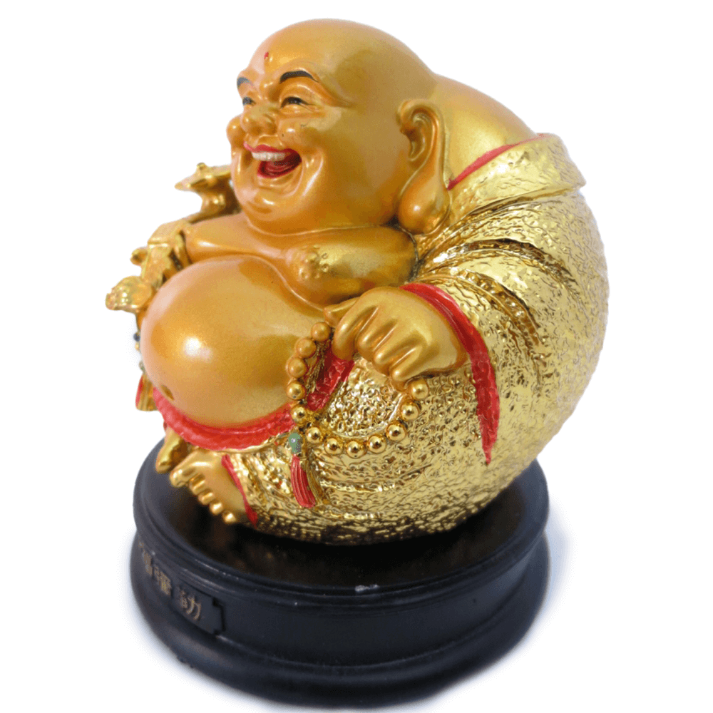 Χαρούμενος καθιστός Βούδας της Ευτυχίας & Ευημερίας - χρυσό χρώμα Διαστάσεις: 7,5 x 7,5 cm - mykarma.gr