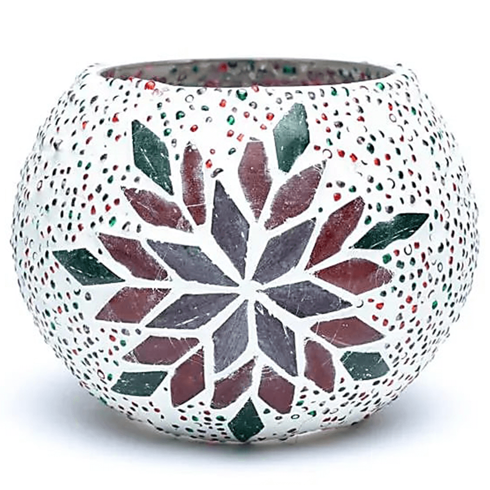 Μωσαϊκό ατμοσφαιρικό φωτιστικό για κεριά - λευκό Διαστάσεις: 7,5 cm - mykarma.gr