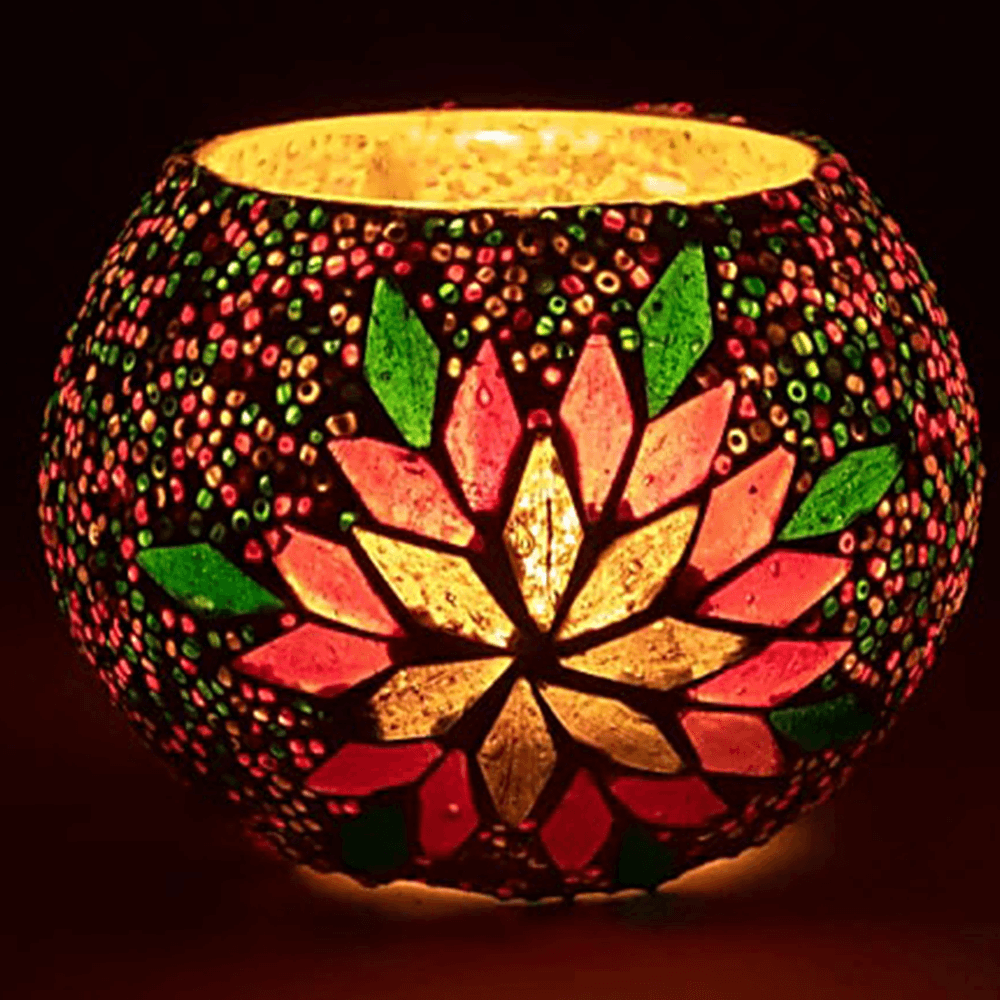 Μωσαϊκό ατμοσφαιρικό φωτιστικό για κεριά - λευκό Διαστάσεις: 7,5 cm - mykarma.gr