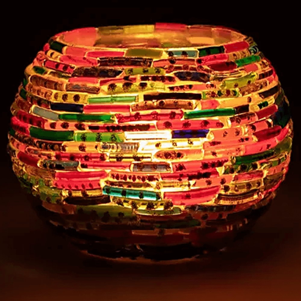 Μωσαϊκό ατμοσφαιρικό φωτιστικό για κεριά - πολύχρωμο Διαστάσεις: 7,5 cm - mykarma.gr