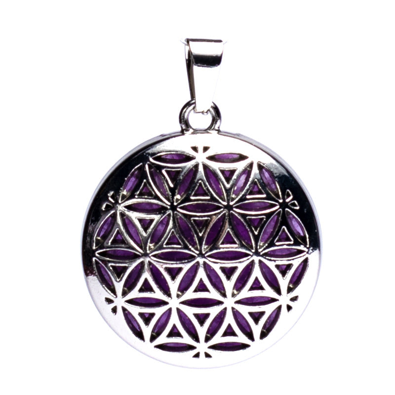 Μενταγιόν «Λουλούδι της Ζωής» με Αμέθυστο (Amethyst).Διαστάσεις: 3 cm - mykarma.gr