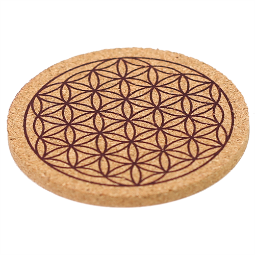 Σετ απο 6 σουβέρ απο Φελλό με το σύμβολο Flower of Life .Μέγεθος 8 εκ. - mykarma.gr
