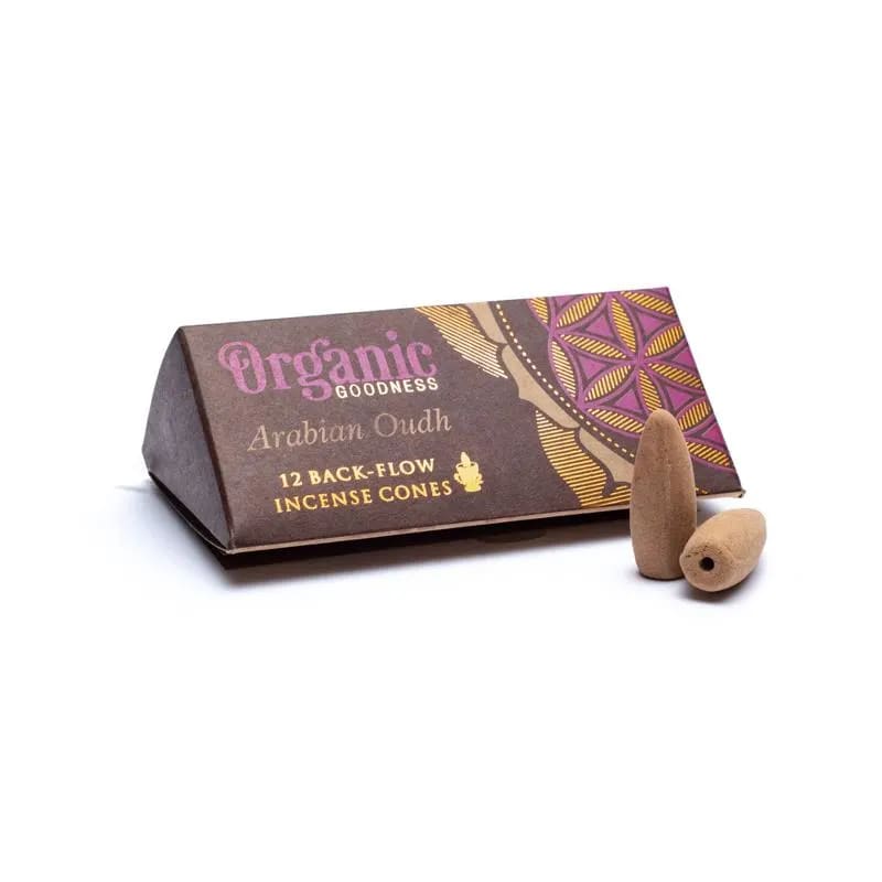 Organic Goodness Οικολογικοί Κώνοι θυμιάματος αναστροφής ροής Backflow- Arabian Oudh. Βάρος: 24 g.Περιεχει 12 κώνους. - mykarma.gr