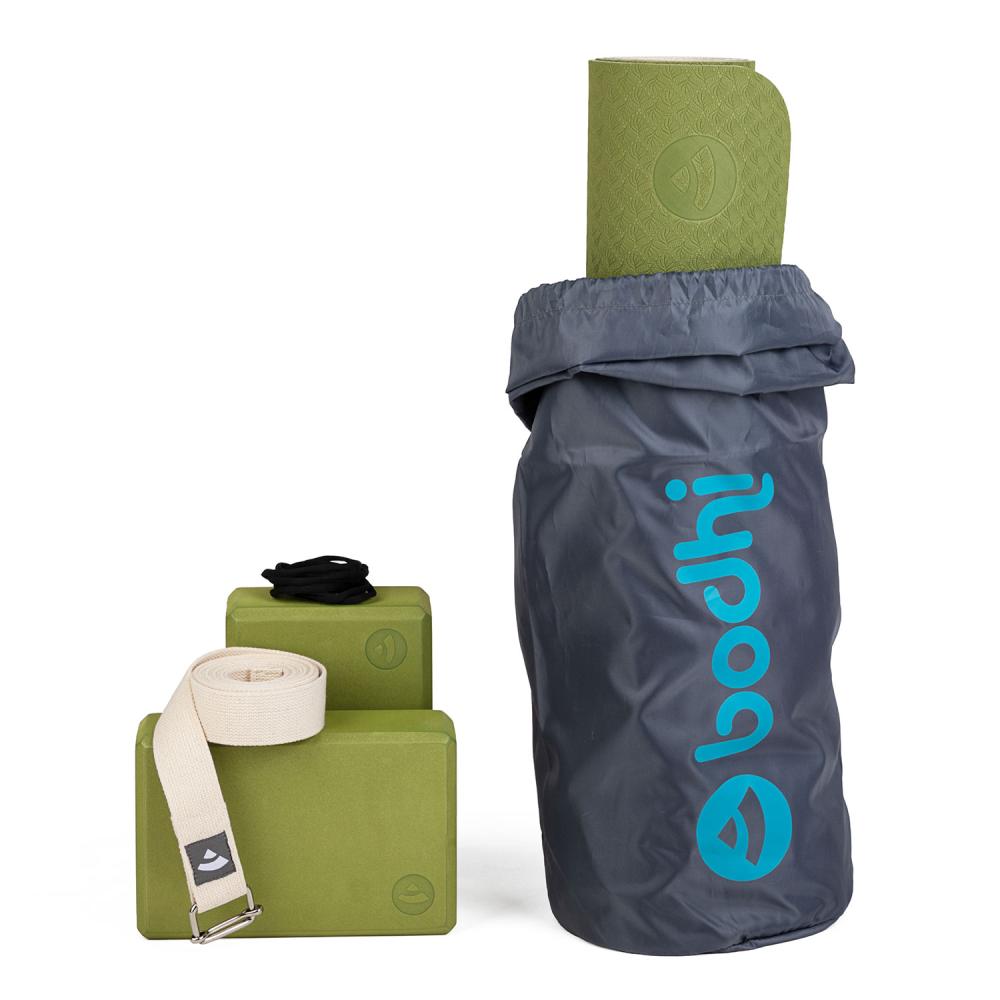 Bodhi Yoga Sets - Yoga Set Flow Olive Green/Sand - Στρώμα 183 x 60 cm 5 mm & 2 Block 22,8 x 15 x 7,6 cm & Ιμάντας 2,5 m x 3,8 cm - mykarma.gr