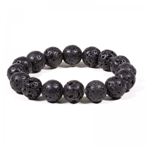 Ελαστικό Βραχιόλι- μαύρο βράχο Λάβα. Χάντρες ± 1,2 εκ. - mykarma.gr