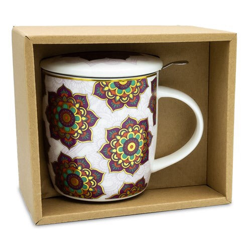 Ενα υπέροχο δώρο! Tea Infuser-Κούπα Mandala Κόκκινη.Υλικό:Πορσελάνη Περιεκτικότητα:400ml. - mykarma.gr