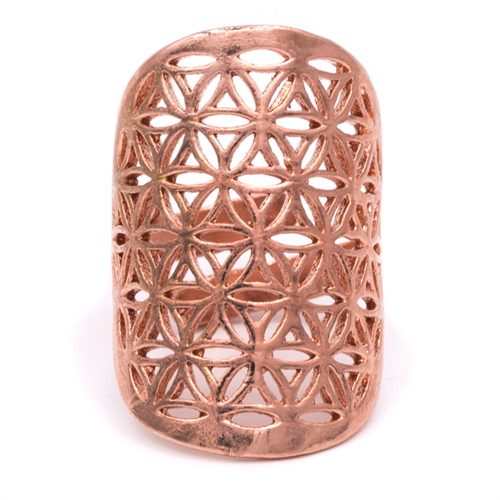 Δαχτυλίδι Flower of Life ορειχάλκινο σε χρώμα χαλκού. Διαστασεις 3x2cm. Μεγεθος ρυθμιζόμενο. - mykarma.gr