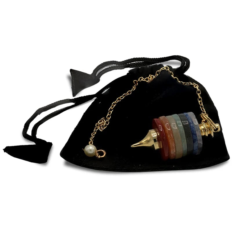 Εκκρεμές (Pendulum) με 7 ημιπολύτιμες πέτρες Τσάκρας.Διαστάσεις: 4 × 1,8 cm Βάρος:16 g - mykarma.gr