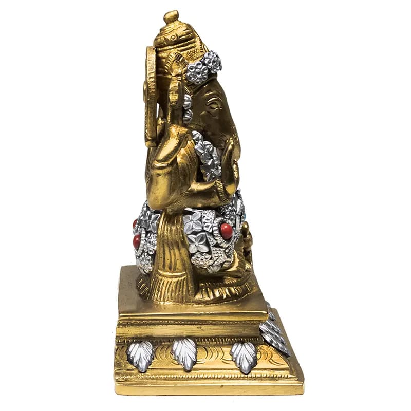 Ganesh άγαλμα χρυσο και ασημί χρώμα Διαστάσεις: 14 εκ - mykarma.gr