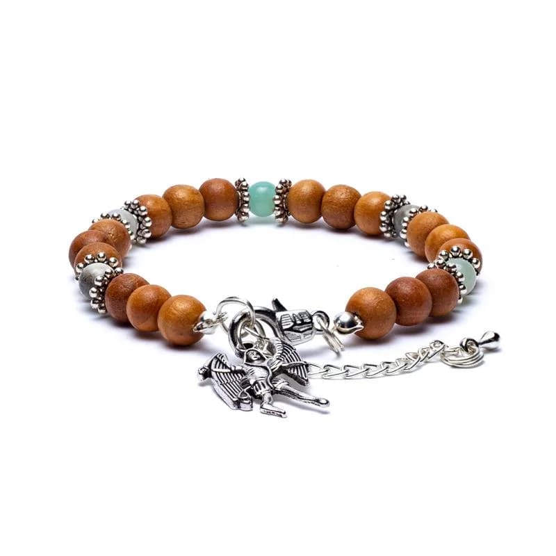 Βραχιόλι με προστάτη Αρχάγγελο Μιχαήλ & Χάντρες Ακουαμαρίνης με κούμπωμα.Μάκρος: 21 εκ. - mykarma.gr