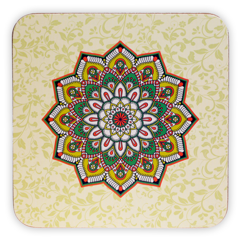 Σετ από 6 σουβέρ Mandala-πράσινο- 10 x 10cm - mykarma.gr