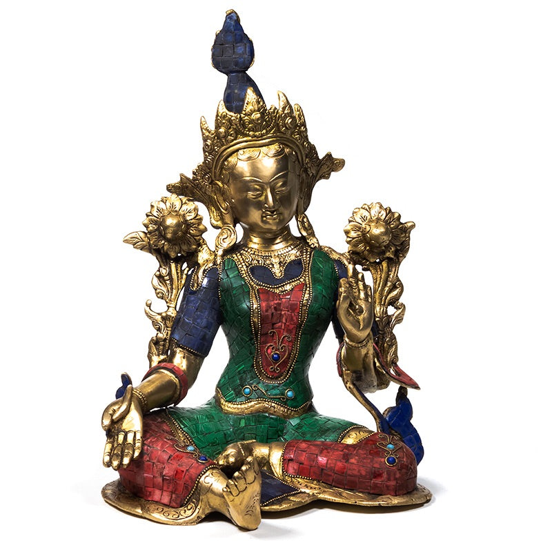 Πράσινη Τάρα-Green Tara με μωσαϊκή διακόσμηση-χαλκός με ημιπολύτιμες πέτρες.Διαστάσεις: 40 εκ.Βάρος:8000 γρ. - mykarma.gr