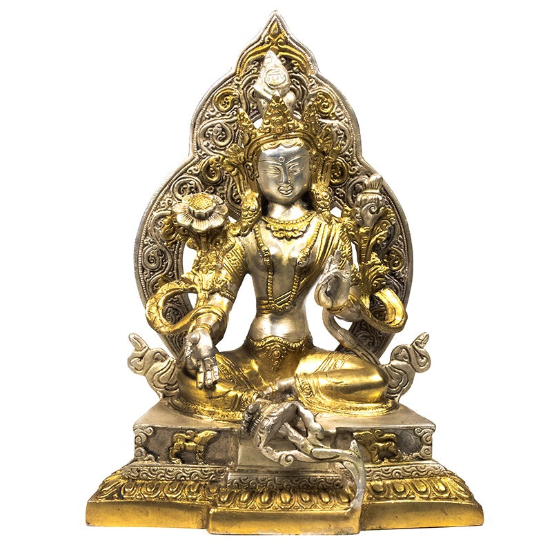 Green Tara -Πράσινη Tara με αύρα χρυσό / ασημί χρώμα.Μεγεθος 22 εκ.Βάρος 2890γρ.Υλικό:ορείχαλκος. - mykarma.gr