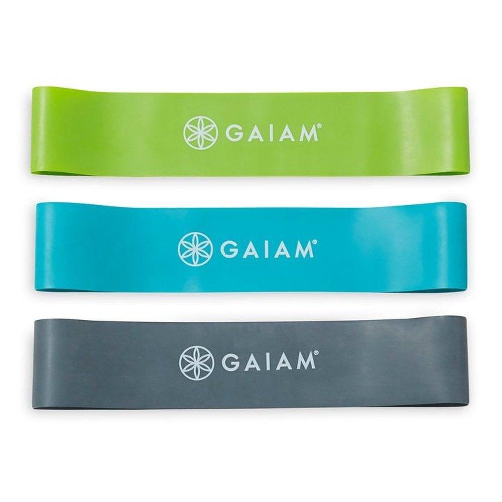 Gaiam -Set από 3 Pilates Restore Resistance mini Band Kit από φυσικό καουτσούκ - Light,Medium,Heavy - σε 3 χρώματα . Διαστάσεις 62 x 5 cm - mykarma.gr