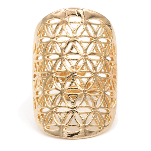 Δαχτυλίδι Flower of Life ορειχάλκινο χρυσό χρώμα.Διαστασεις 3x2cm. Μεγεθος ρυθμιζόμενο. - mykarma.gr