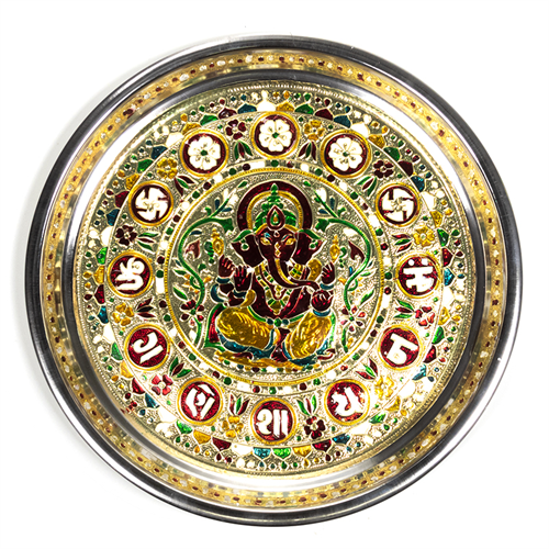 Δίσκος Προσφοράς Ganesha(Offering Plate). Βάρος 300 γρ. Χρώμα:Ασήμι,Πολύχρωμο Υλικό:Αλουμίνιο & Ανοξείδωτο ατσάλι.Μέγεθος:28x2.5 εκ. - mykarma.gr
