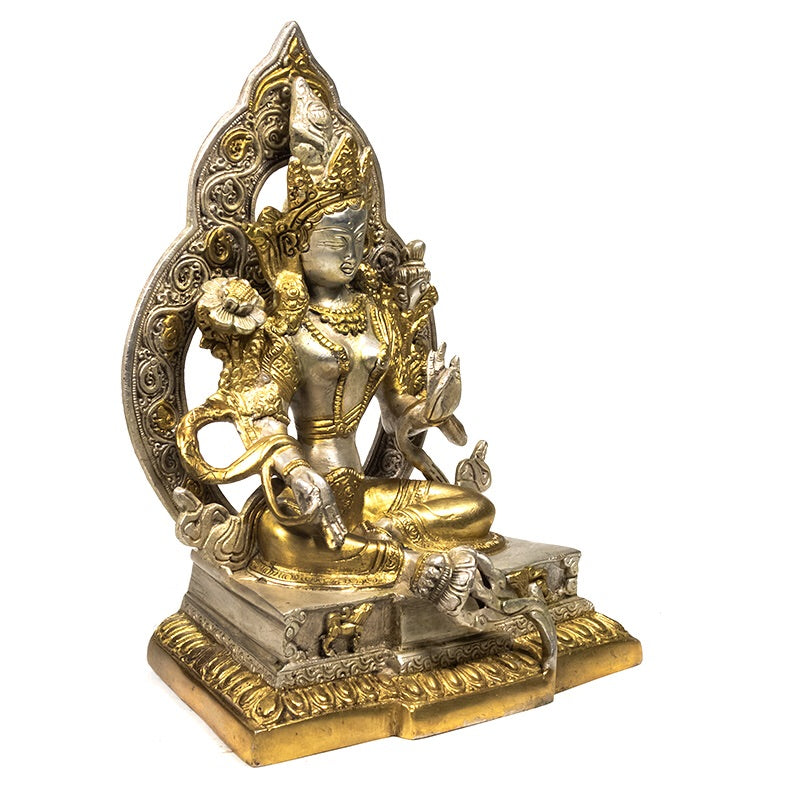 Green Tara -Πράσινη Tara με αύρα χρυσό / ασημί χρώμα.Μεγεθος 22 εκ.Βάρος 2890γρ.Υλικό:ορείχαλκος. - mykarma.gr