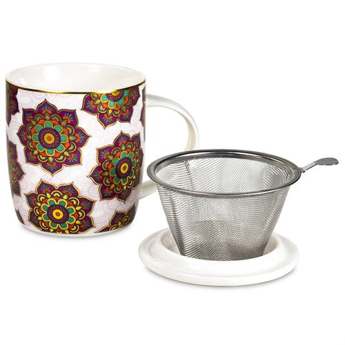 Ενα υπέροχο δώρο! Tea Infuser-Κούπα Mandala Κόκκινη.Υλικό:Πορσελάνη Περιεκτικότητα:400ml. - mykarma.gr