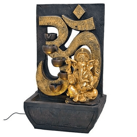 Μεγάλο Συντριβάνι Ohm με Ganesha και φωτάκι - μαύρο/χρυσό.Διαστάσεις: 26 Χ 70 Χ 43 εκ Βάρος : 6 κιλά - mykarma.gr