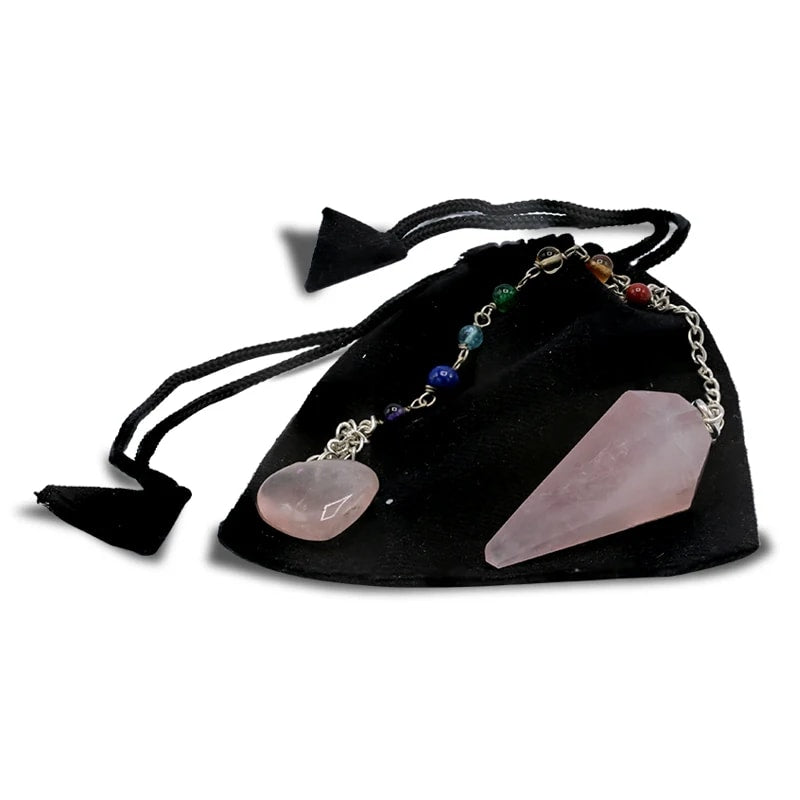 Εκκρεμές (Pendulum) - Ροζ Χαλαζίας (Rose Quartz) & 7 Chakra ημιπολύτιμες πέτρες.Μέγεθος 3 cm Βάρος 16 g - mykarma.gr