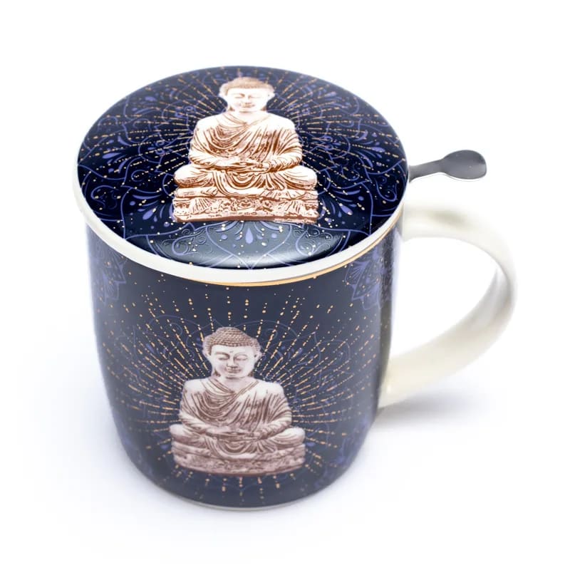 Ενα υπέροχο δώρο! Tea Infuser-Κούπα Buddha - Πορσελάνη - μπλε 400 ml. - mykarma.gr