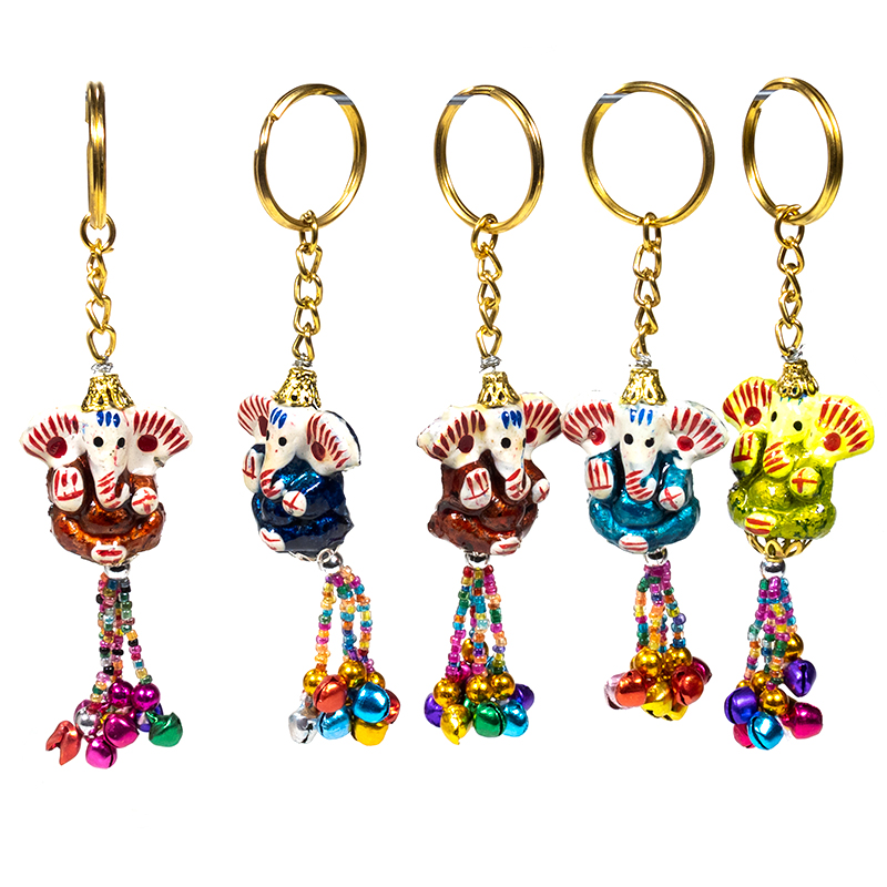 Πολύχρωμο Μπρελόκ με Ganesh και καμπανάκια. Συνολικό μήκος με αλυσίδα 8cm - mykarma.gr