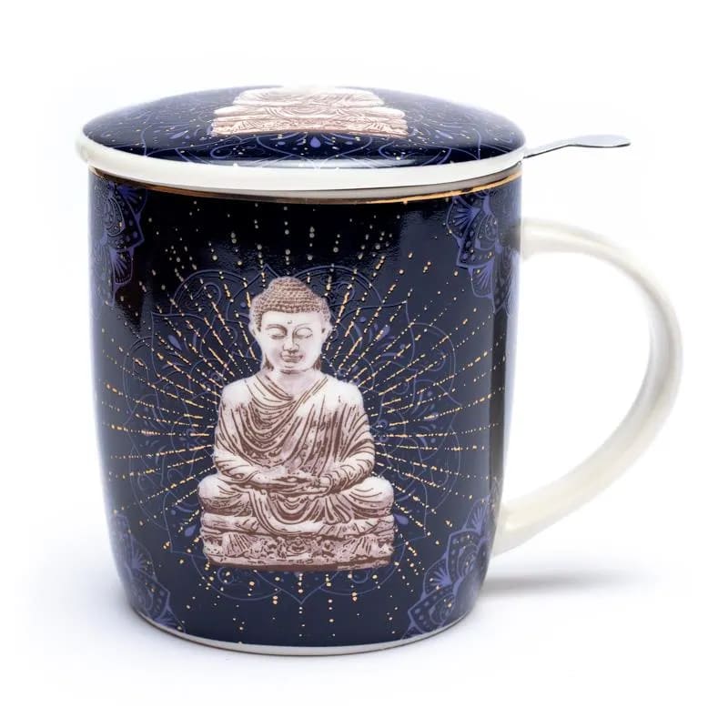 Ενα υπέροχο δώρο! Tea Infuser-Κούπα Buddha - Πορσελάνη - μπλε 400 ml. - mykarma.gr