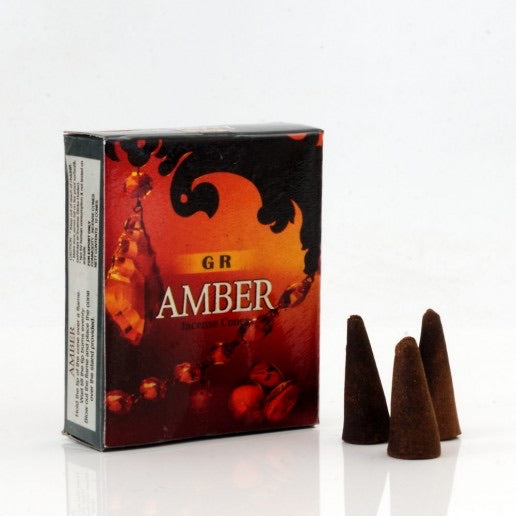 Κώνοι θυμιάματος Amber - Κεχριμπάρι. Βάρος: 20 g.Περιεχει 10 κώνους + Βάση. - mykarma.gr