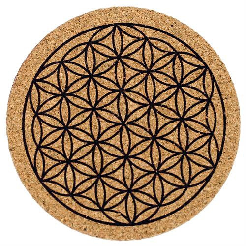 Σετ απο 6 σουβέρ απο Φελλό με το σύμβολο Flower of Life .Μέγεθος 8 εκ. - mykarma.gr