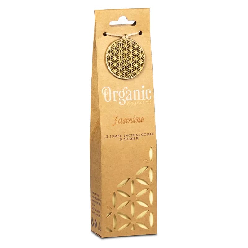 Organic Goodness Jasmine Cones -Χειροποίητοι 100% οικολογικοί κώνοι & βάση - με Αιθέριο Έλαιο Γιασεμί - 72 g 12 κώνοι - mykarma.gr