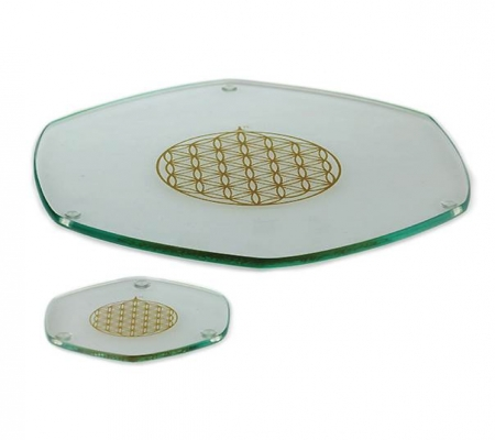 Ενεργειακό πιάτο με 40% silica sand- Energyplate- με Flower-of-Life σε χρυσό 24 καρατίων- Διαστάσεις 22cm - mykarma.gr