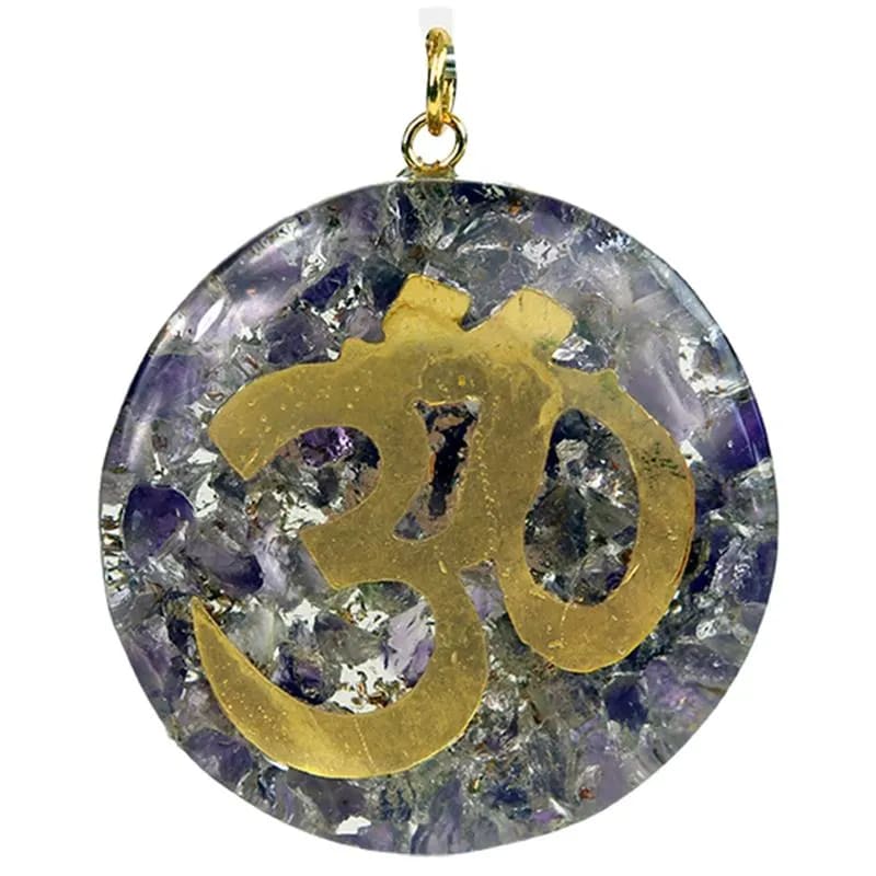 Οργονίτες - Orgone μενταγιόν OHM με Αμέθυστο(Amethyst).  Διαστάσεις: 4 εκ - mykarma.gr