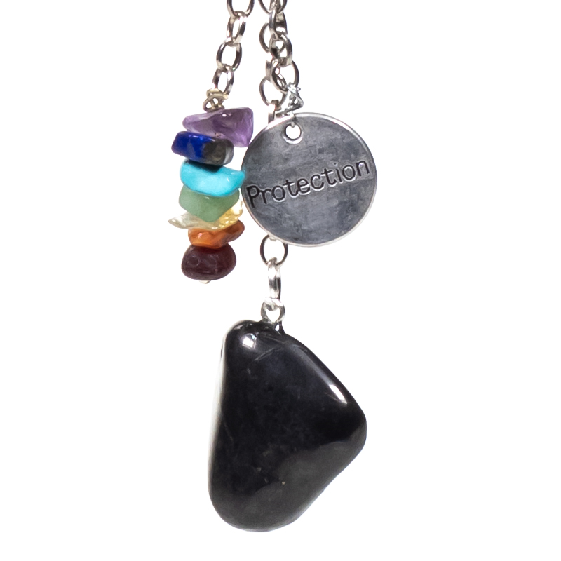 Μπρελόκ-Προστασία (Protection)-Λίθοι των 7 Chakra & Σουγκίτη (Shungite).Διαστάσεις: 14 εκ. - mykarma.gr