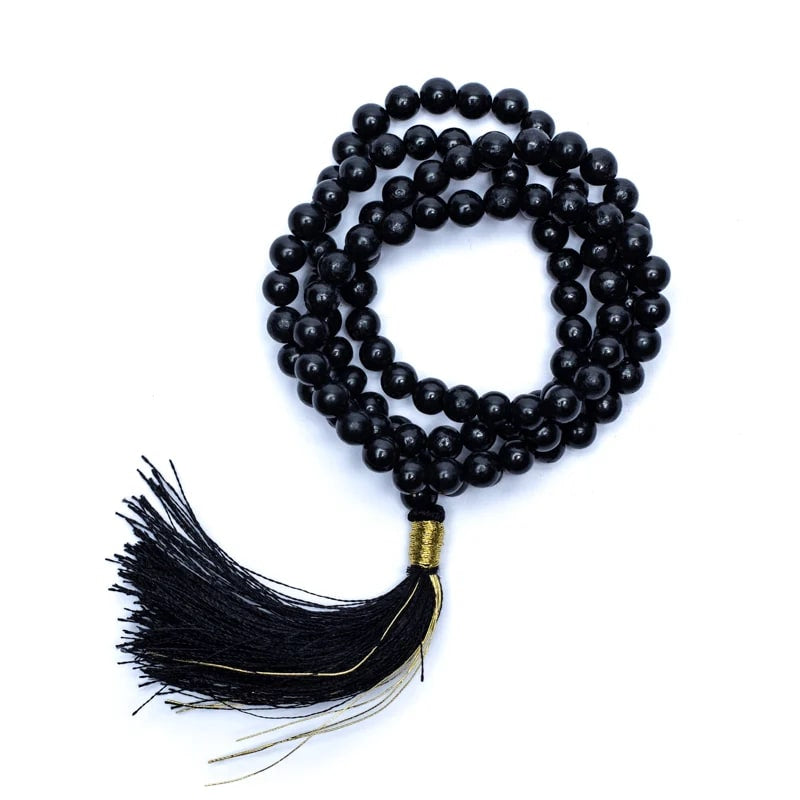Mala Σουγκίτη (Shungite)-AA ποιότητας-108 χάντρες + τσάντα.Διαστάσεις: 0,6 cm. - mykarma.gr