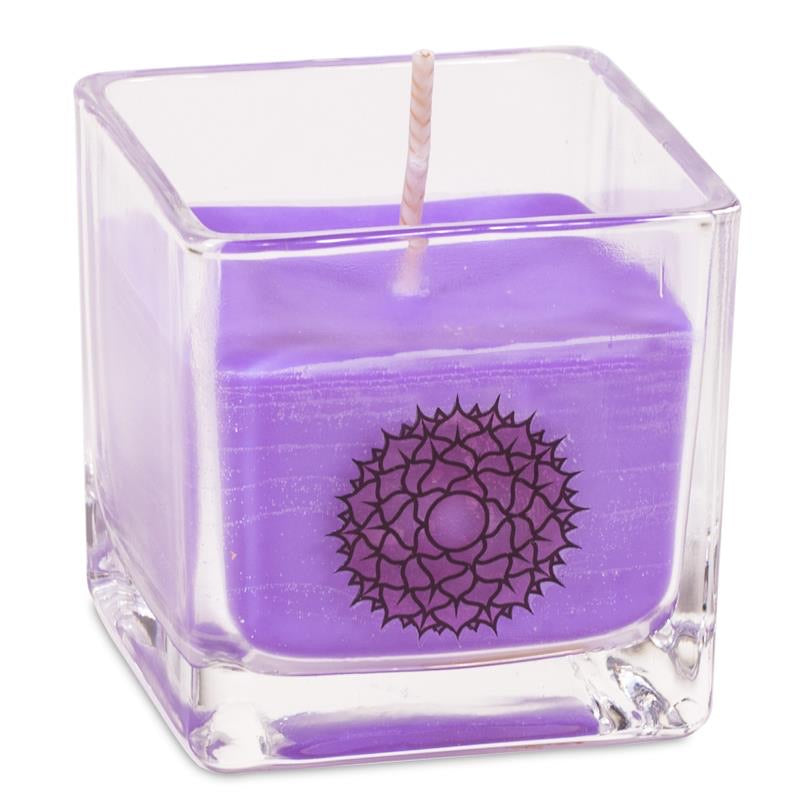 7ο Chakra ECO κερι από κραμβέλαιο με αιθέρια έλαια (Patchouli,Frankincense). Βάρος : 260 g. Διαστάσεις : 6 × 6 × 6 cm. Χρόνος καύσης 25 ώρες. - mykarma.gr
