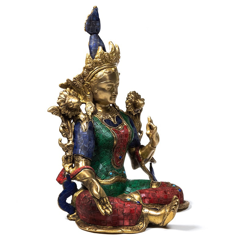 Πράσινη Τάρα-Green Tara με μωσαϊκή διακόσμηση-χαλκός με ημιπολύτιμες πέτρες.Διαστάσεις: 40 εκ.Βάρος:8000 γρ. - mykarma.gr