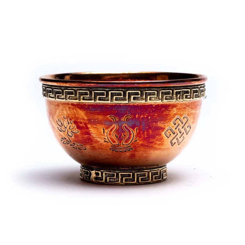 Χάλκινο Κύπελλο Προσφοράς (Offering Bowl) με οκτώ τυχερά σύμβολα. Μέγεθος 7,5 x 4.5 εκ. - mykarma.gr