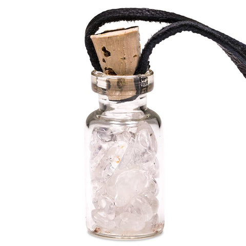 Φυσικό ορυκτό πέτρωμα σε γυάλινη συσκευασία δώρου με κορδόνι-Λευκός Χαλαζίας(Rock Crystal).Διαστάσεις: 3,6 cm.Βάρος:12 γρ. - mykarma.gr