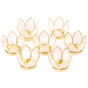 Σετ 7 τεμαχίων:Capiz Shells Lotus για ρεσώ - Φυσικό Χρώμα - με χρυσή επένδυση. Διαστάσεις: 8 εκ. - mykarma.gr