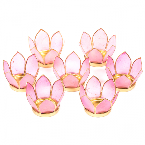 Σετ 7 τεμαχίων:Capiz Shells Lotus για ρεσώ - ροζ - με χρυσή επένδυση. Διαστάσεις: 8 εκ. - mykarma.gr