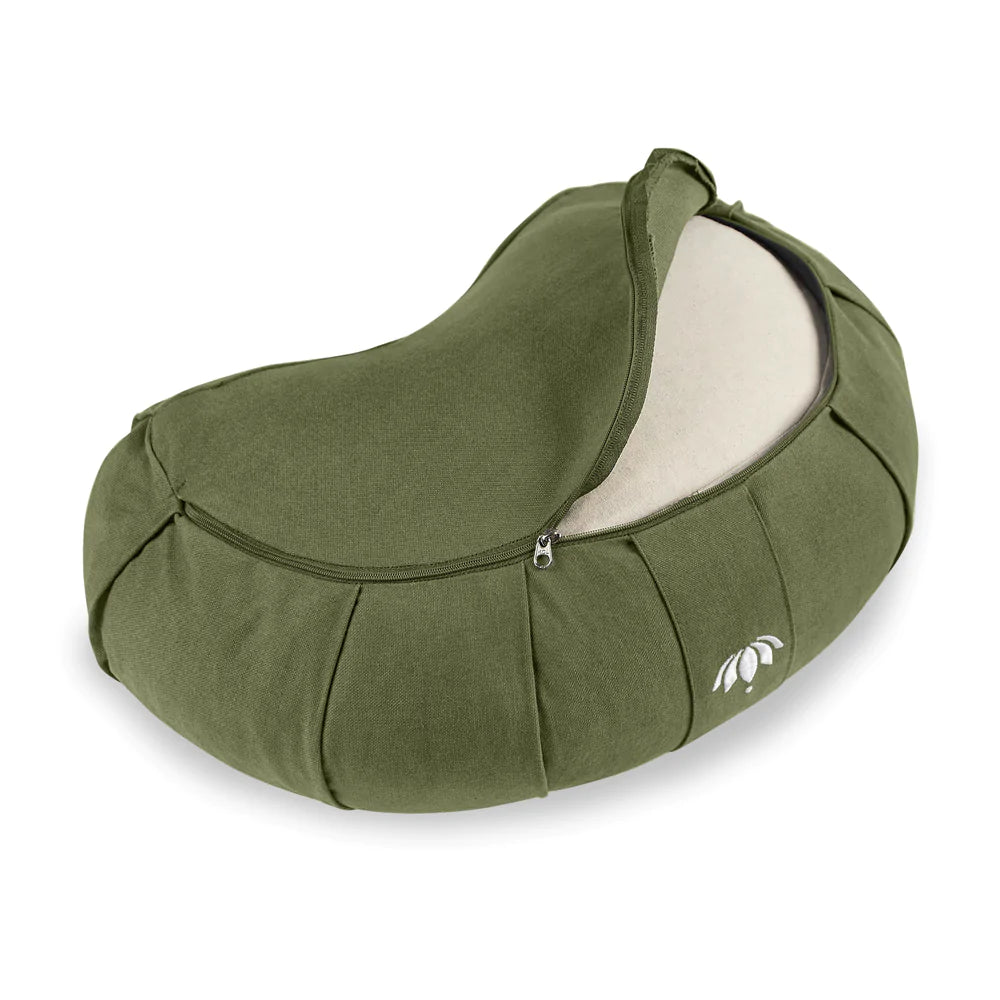 Lotuscrafts Μισοφέγγαρο Μαξιλάρι διαλογισμού Zafu Oil Green - οργανικό βαμβάκι .Μέγεθος: 42 x 30 x 15 εκ.Βάρος: 1,7 κιλά - mykarma.gr