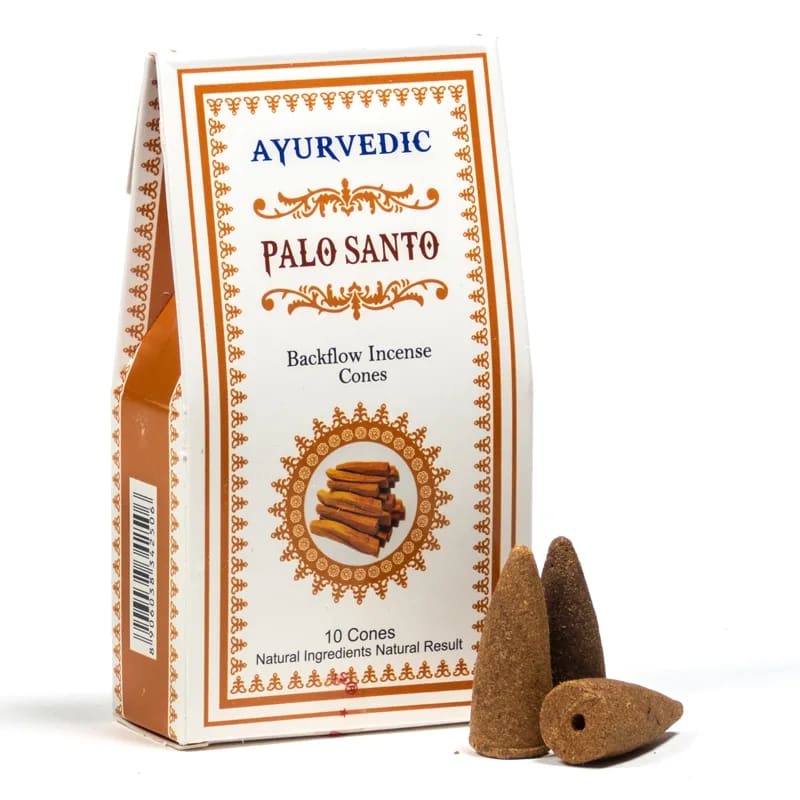 Κώνοι θυμιάματος αναστροφής ροής Backflow-Ayurvedic Palo Santo. Βάρος: 30 g.Περιεχει 10 κώνους. - mykarma.gr