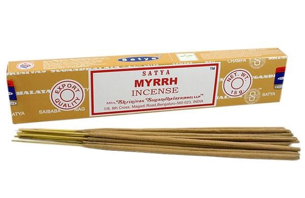Αρωματικά Στικ Satya Nag Champa - Myrrh - Μύρο. Βάρος: 15 g - mykarma.gr