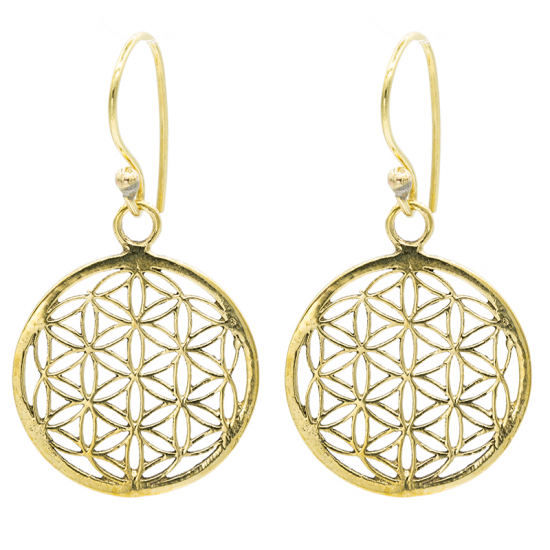 Σκουλαρίκια-Λουλούδι της Ζωής - ορείχαλκος - χρυσό χρώμα.Διάμετρος λουλουδιού : 2,5 εκ. - mykarma.gr