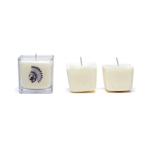 Οικολογικά κεριά -Σετ: 1 κερί σε γυάλινο ποτηράκι + 2 ανταλλακτικά Κεριά με Αιθέριο Έλαιο Λευκό Φασκόμηλο (White Sage).Διαστάσεις: 6 × 6 × 6 cm.Χρόνος καύσης ανά κερί 25 ώρες. - mykarma.gr