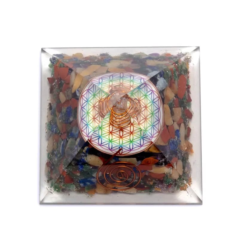 Οργονίτες-Orgone Πυραμίδα Chakra με «Λουλούδι της Ζωής».Διαστάσεις: 7 × 7 × 6 cm - mykarma.gr