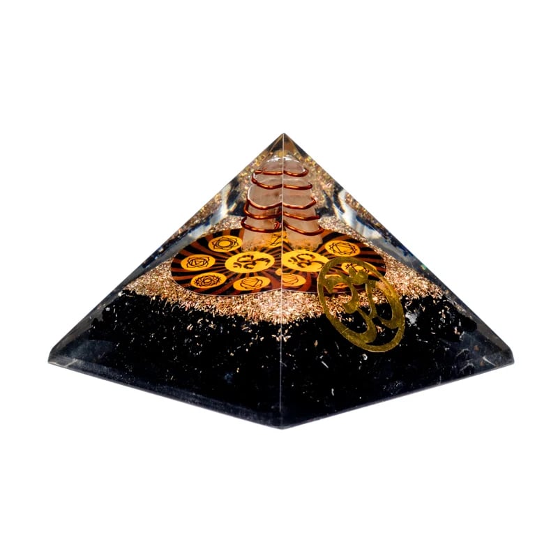 Οργονίτες-Orgone Chakra Πυραμίδα Μαύρη Τουρμαλίνη (Black Tourmaline) με «Ohm».Διαστάσεις: 7 × 7 × 6 cm - mykarma.gr